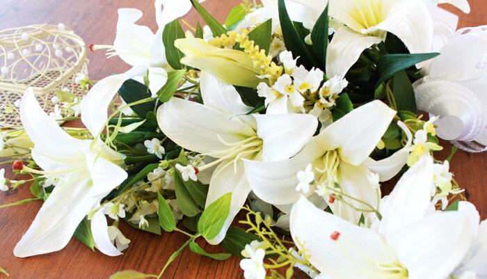 楽天市場】造花 プライマルカサブランカとトラノオのブーケと