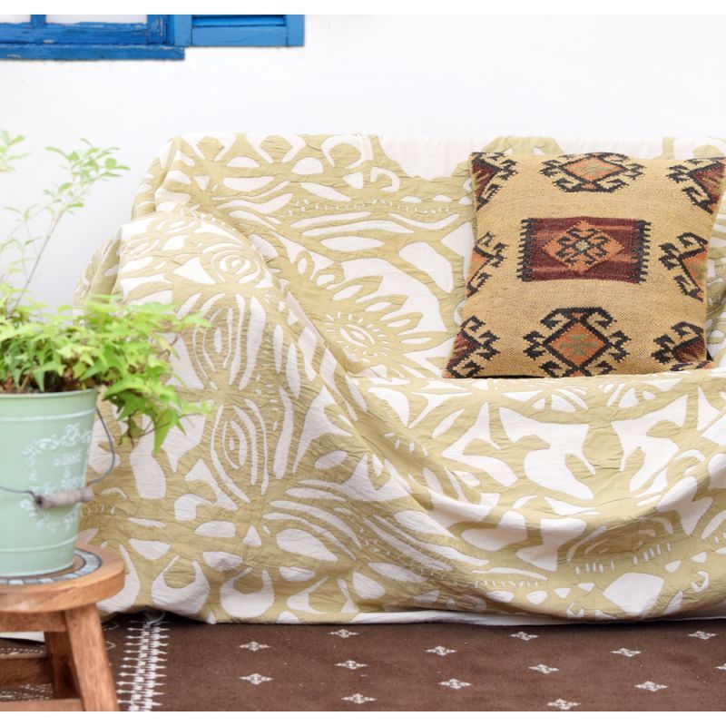 パッチワーク マルチカバー インド 伝統柄 リバースアップリケ