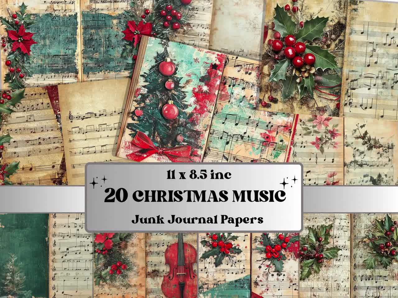 クリスマス楽譜ジャンクジャーナルキット、ノエルミュージックノート