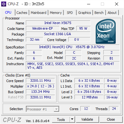 Intel Xeon X5675 @ 3200.11 MHz - CPU-Z VALIDATOR