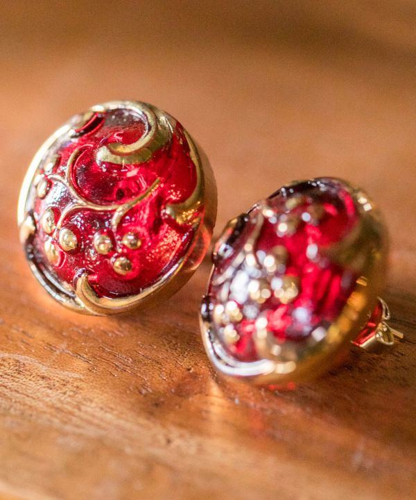 チェコガラスソレピアス（L）(RED FLOWER): 『欧州航路』