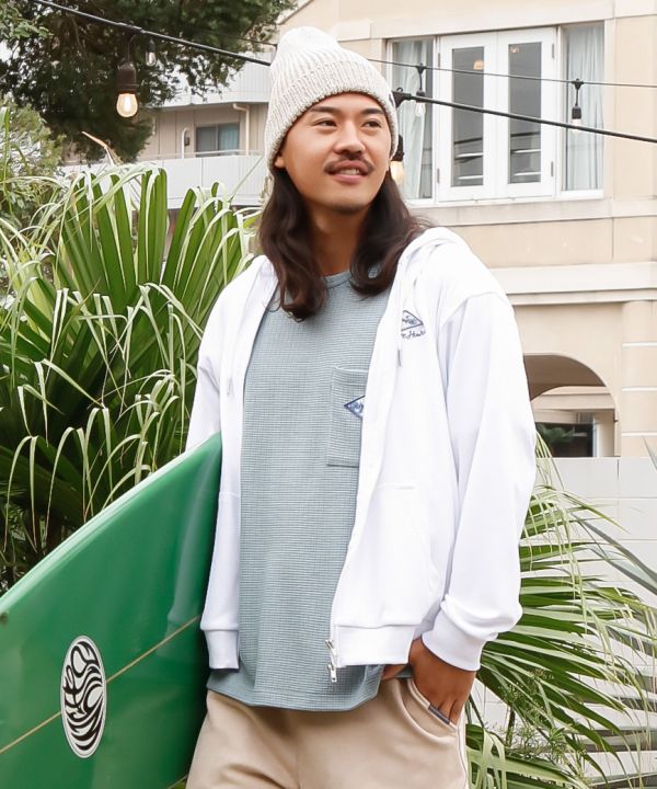 ジョンメンズZIPパーカー【SURF&Palms】(WHITE): 『Kahiko(カヒコ