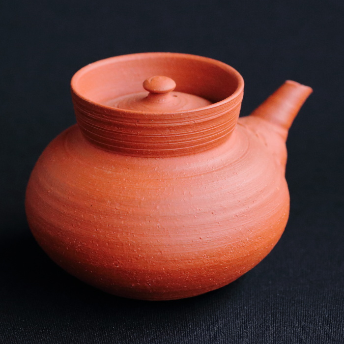 四代山田常山 朱泥宝瓶 満容量220ml 常滑焼煎茶器 持ち手の無い急須 桐箱