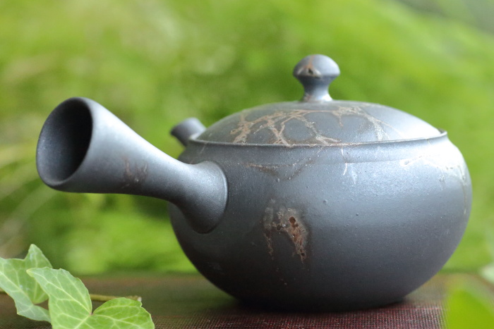 藤田徳太 炭化藻掛け急須 満容量280ml 常滑焼茶器 作家ものティーポット