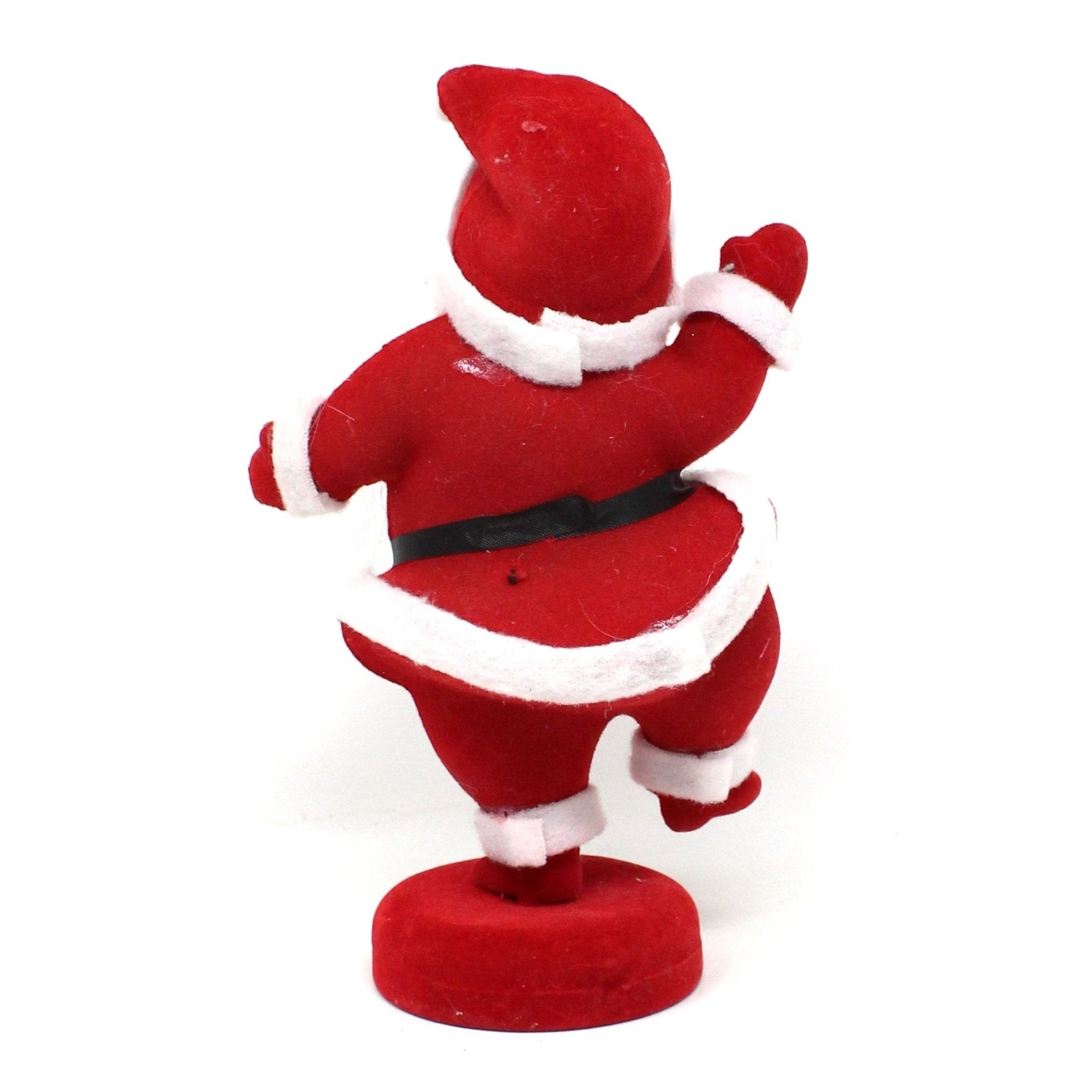 Figurine, Dancing Santa, Mid Century Flocked Santa Claus on Stand