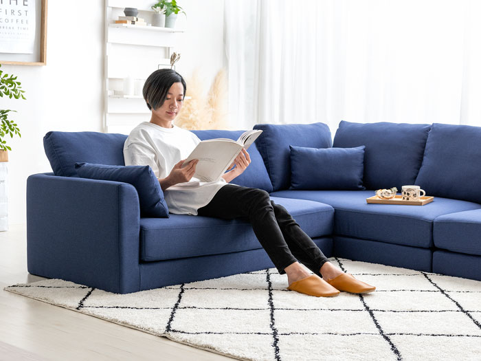 3人掛けカウチソファ オットマン付き レイアウト自由 ポケットコイル