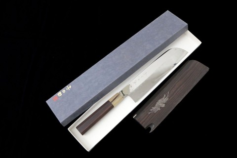 玄海正國 柳刃包丁 尺 本焼 平鏡面 水牛黒檀八角柄 梅彫刻入黒檀鞘 切