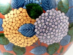 村上玄輝 作品】朱濃紫陽花絵 尺1寸花瓶