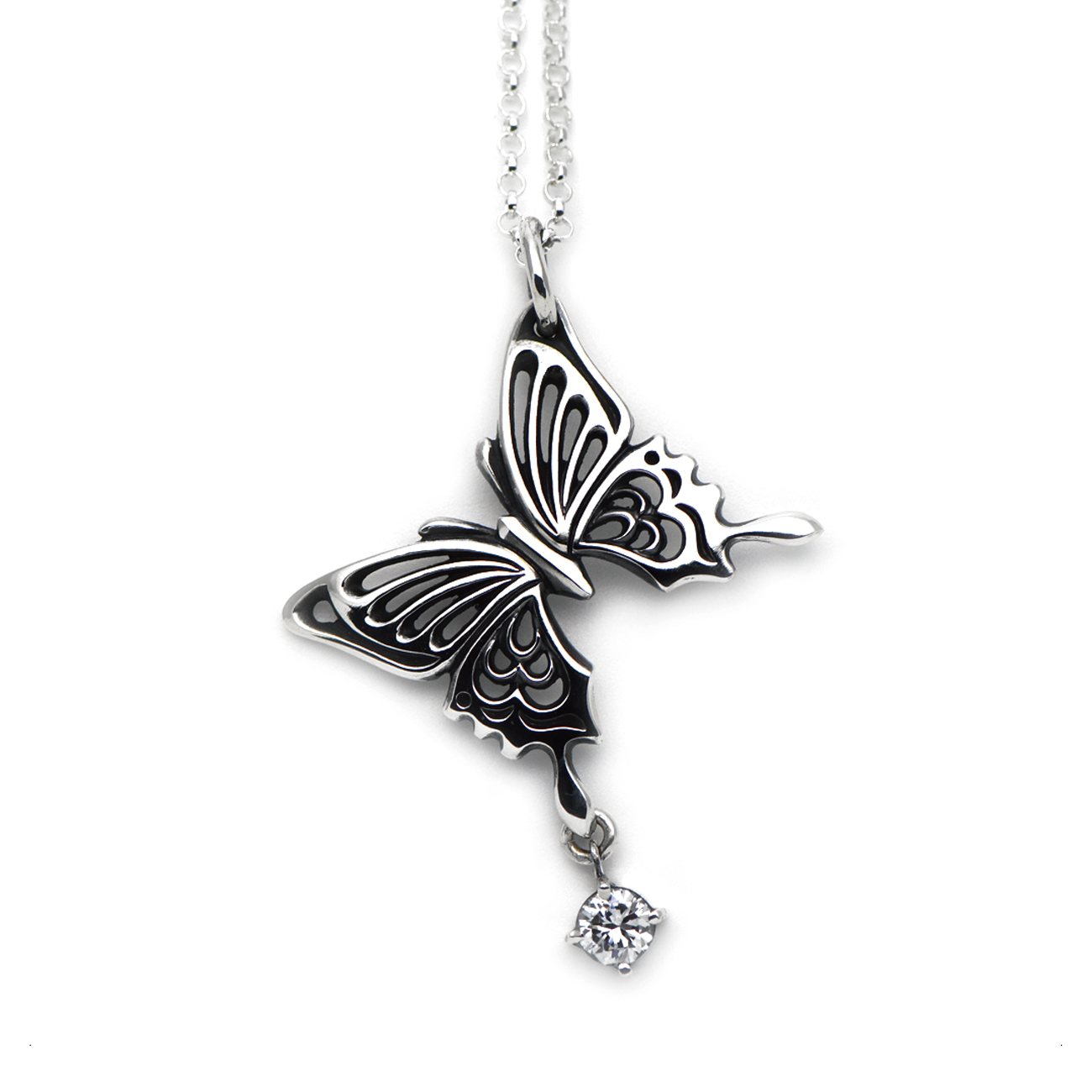 アゲハ 蝶 チャーム付き 斜め吊り シルバー925 ペンダント ネックレス