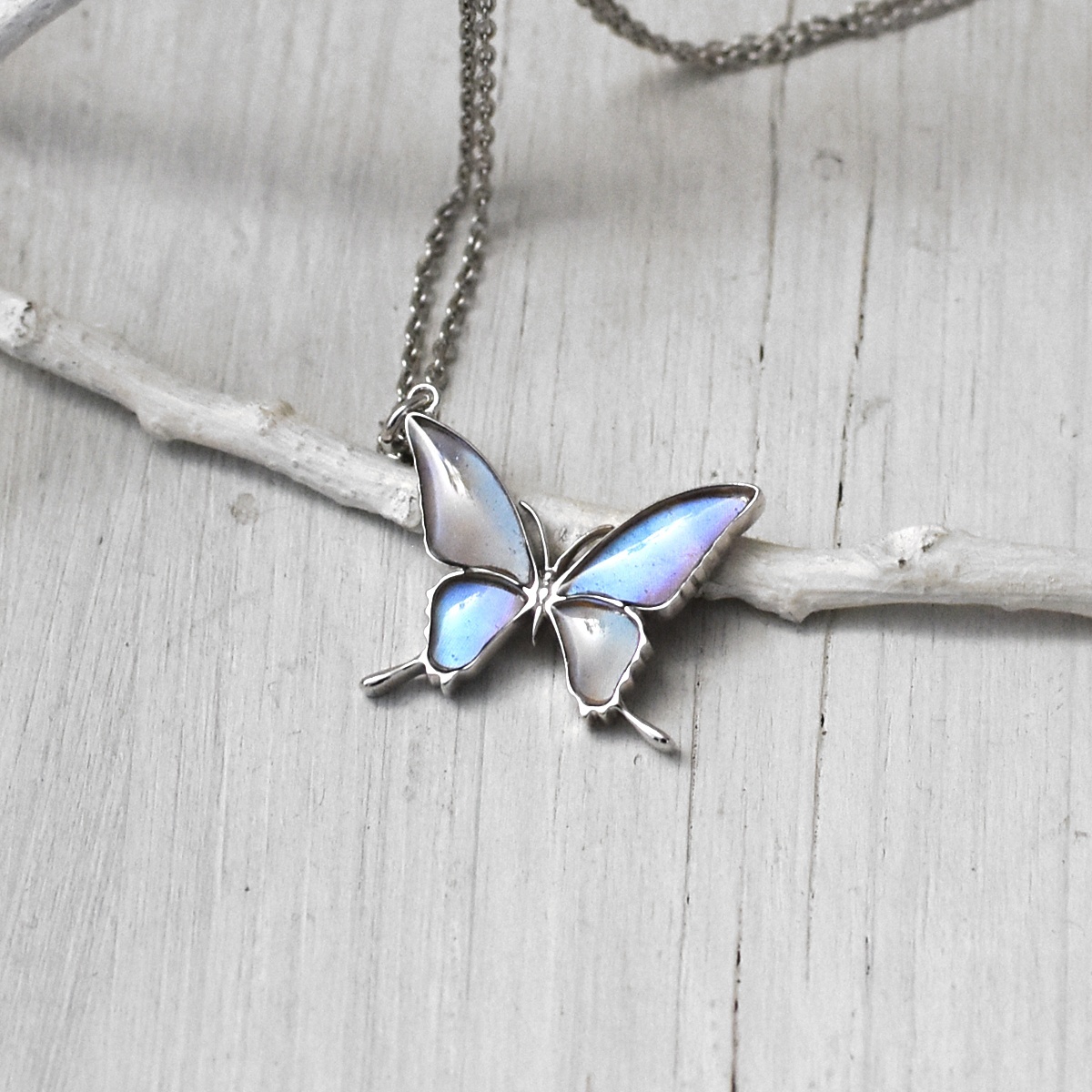 スルコウスキーモルフォ 蝶の翅 シルバー925 ペンダント ネックレス