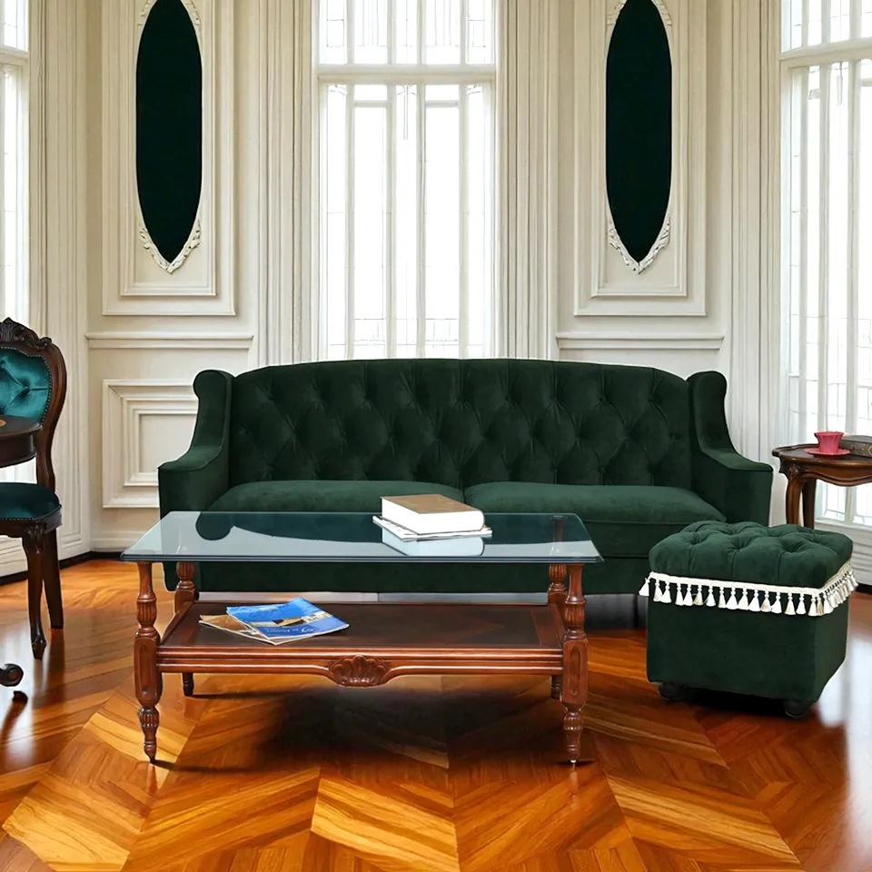 ロワイヤル ヴェール タッセル付 収納スツール ベルベット グリーン