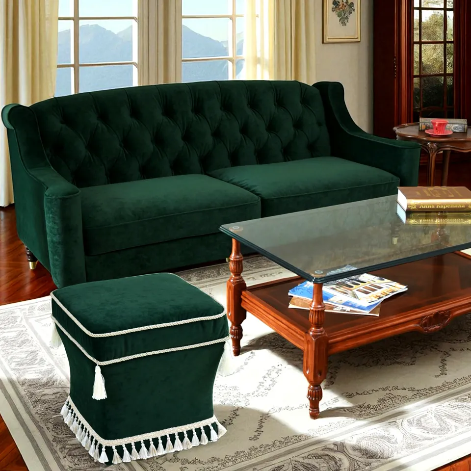 ロワイヤル ヴェール タッセル付 スツール ベルベット グリーン