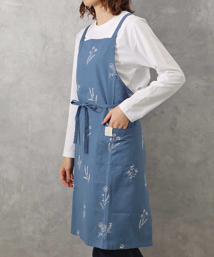 ボタニカル刺繍エプロン エプロン キッチン用品 キッチン 料理 ブルー
