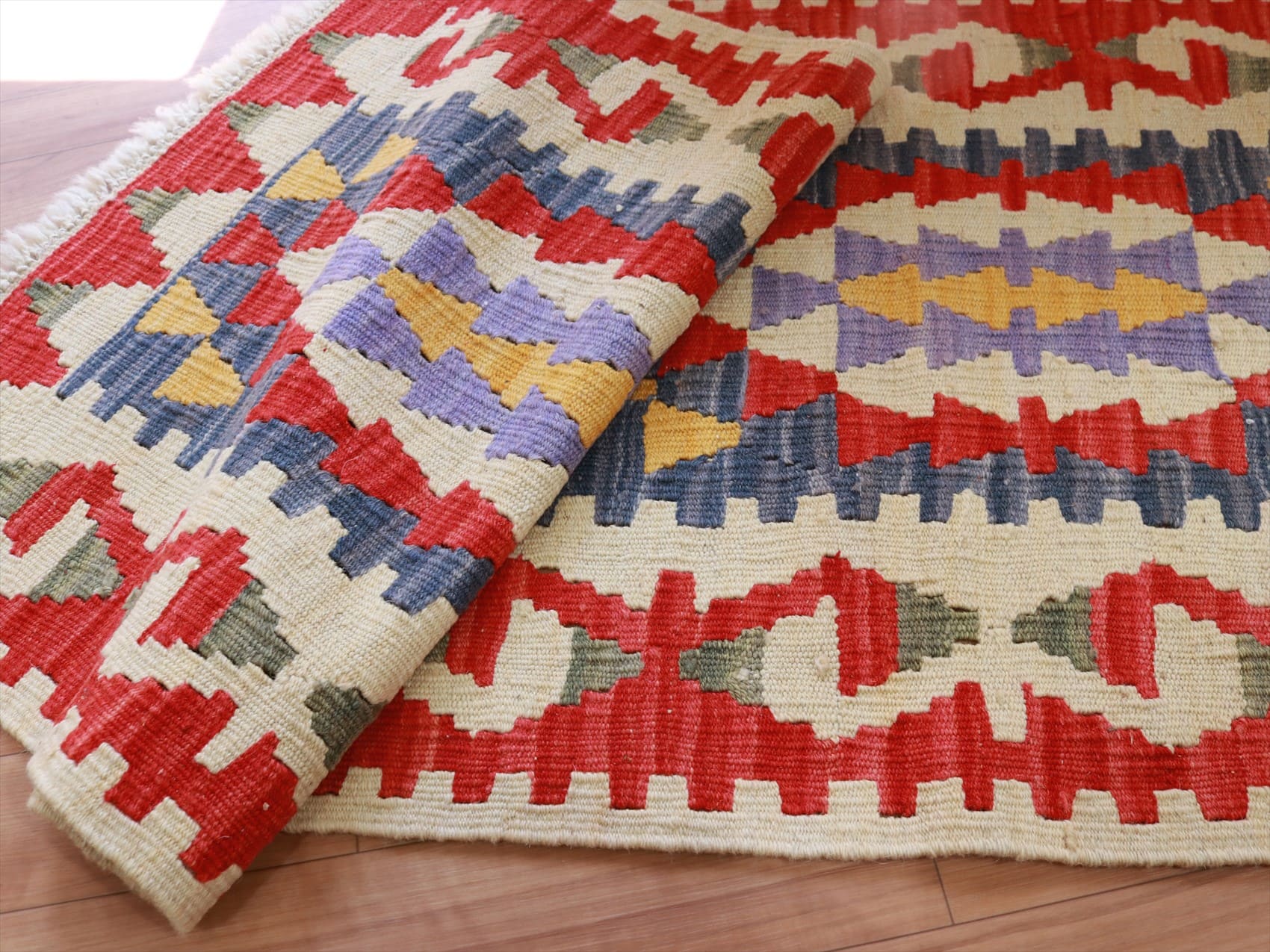 キリムラグ ウール100% 185×60cm 細長ランナー 3つの変形メダリオン