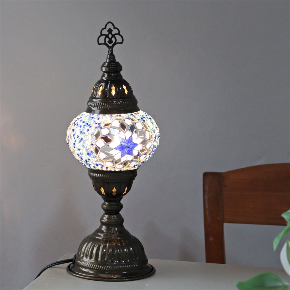 トルコランプ モザイクテーブルランプ 直径13cm 全高36cm ブルー