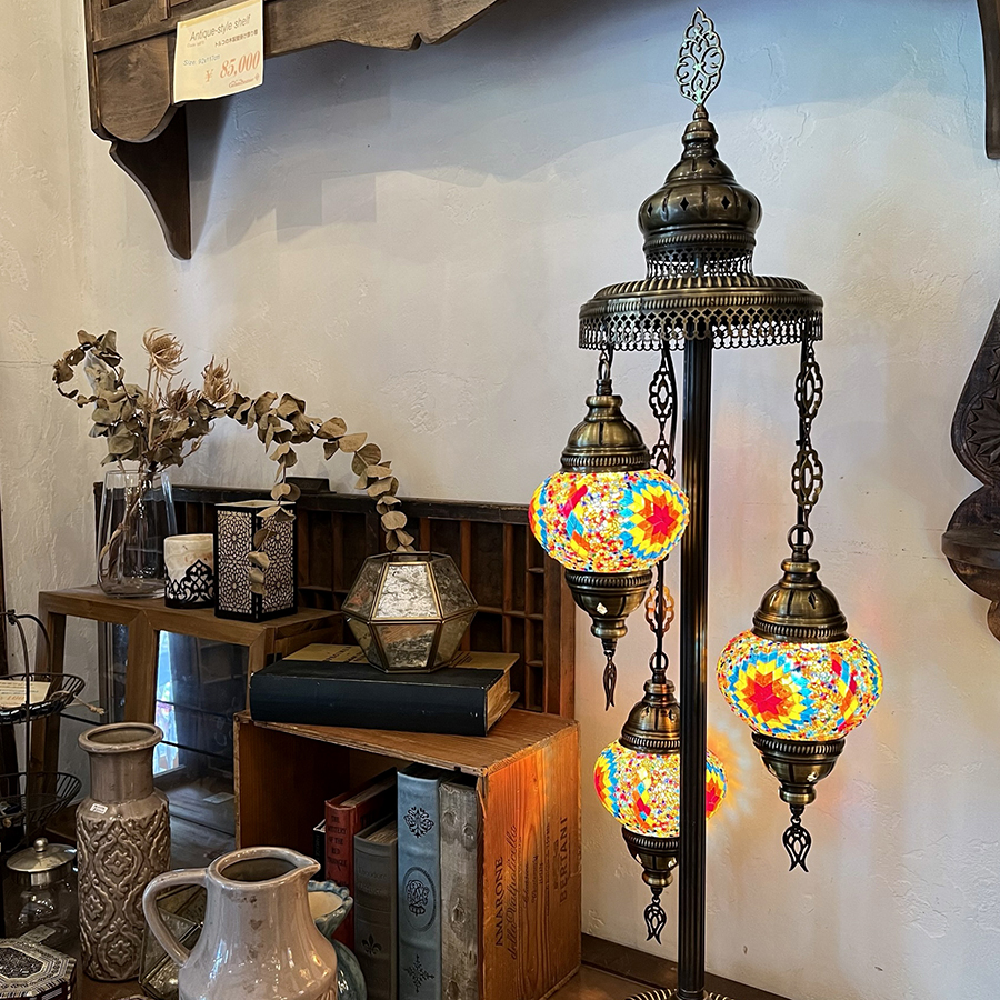 モザイクシャンデリアスタンドランプ 3灯 全高94cm カラフル E17/15W