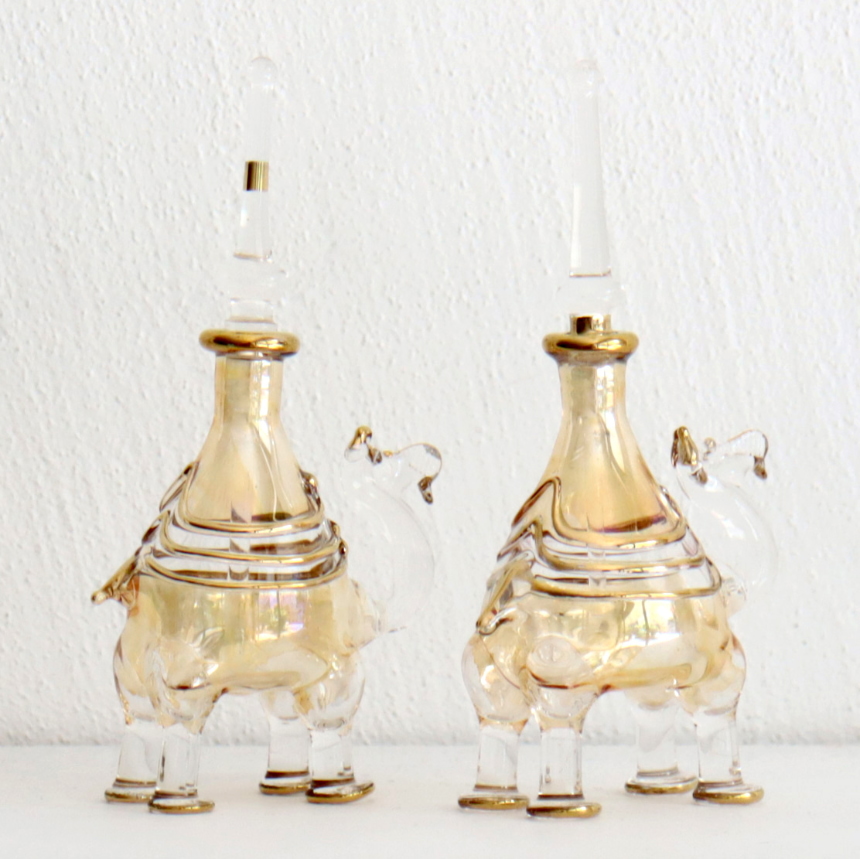 エジプト ガラス香水瓶 ラクダ 2頭セット イエロー / ガラタバザール