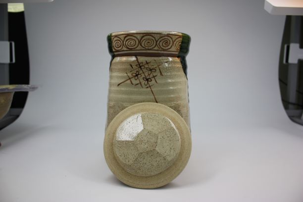 茶道具・古道具・織部焼・水指・中置・織部焼細水指・松本鉄山作