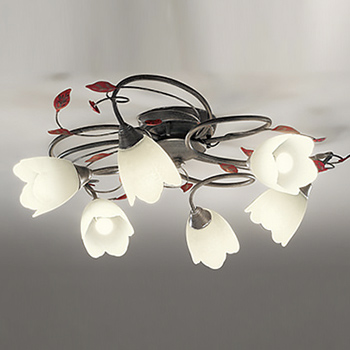 フラワーモチーフ スカボ調 ガラスシャンデリア・6畳｜照明の