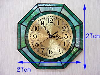グリーンのステンドグラスで作った八角形の掛け時計｜四季彩