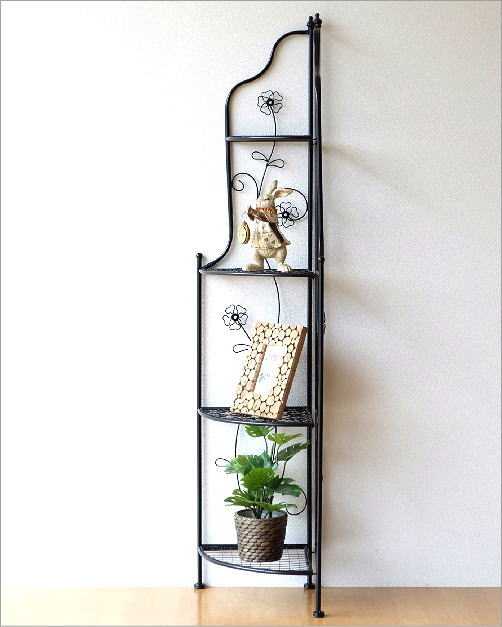 コーナーシェルフ 棚 アイアン おしゃれ 折りたたみ 4段 フラワー