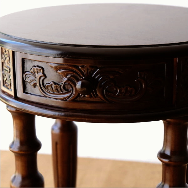 アンティーク調 コンソールテーブル 木製 玄関 花台 飾り台 円形 丸