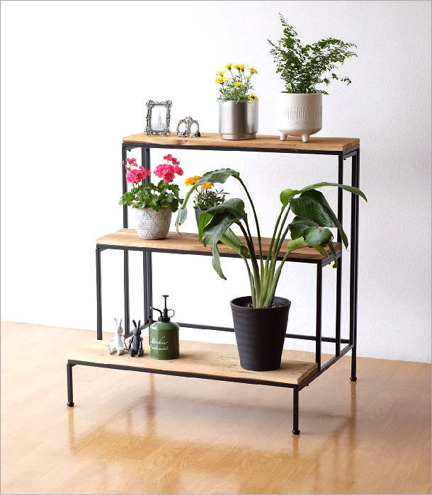 フラワースタンド 3段 木製 アイアン 花台 植木鉢 盆栽 鉢植え 観葉