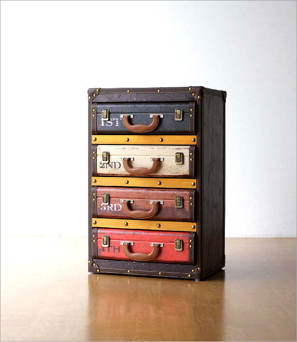 チェスト リビングチェスト 四段 カラフル リビング 収納 レトロ