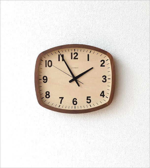 掛け時計 壁掛け時計 おしゃれ 木製 無垢材 ウォルナット 静音