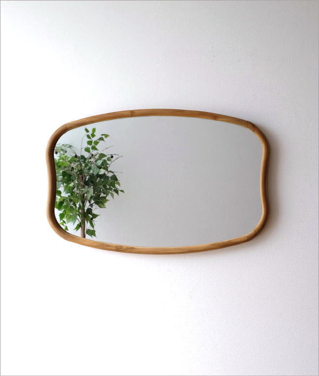鏡 壁掛けミラー ウォールミラー おしゃれ 木製 チーク 大きい 天然木