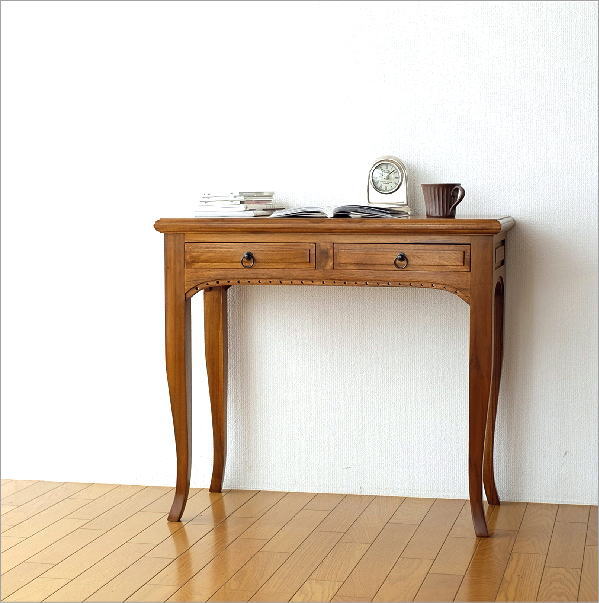 デスク 机 チーク 無垢材 天然木 猫脚 幅80 奥行40 チークコンソール