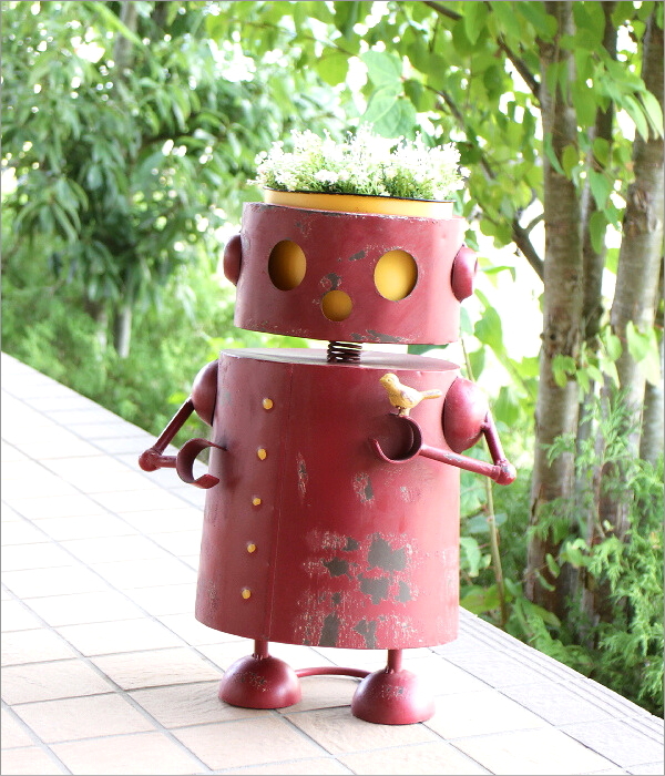 植木鉢 かわいい ブリキ ロボット 鉢 5号 おしゃれ オブジェ 置物