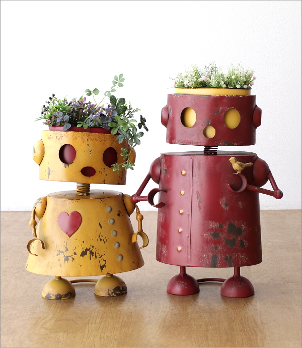 植木鉢 かわいい ブリキ ロボット 鉢 5号 おしゃれ オブジェ 置物