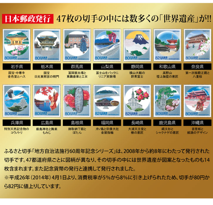 地方自治法施行60周年記念切手 全都道府県47種完全網羅額装宝堂