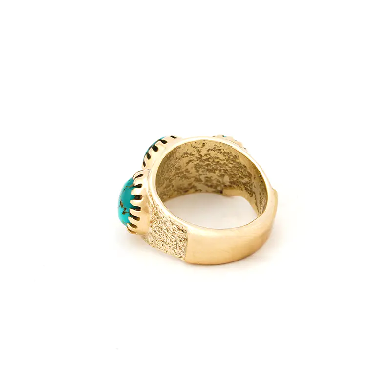 Loloma, Charles Gold Tufa Cast Ring With Turquoise - Faust Gallery