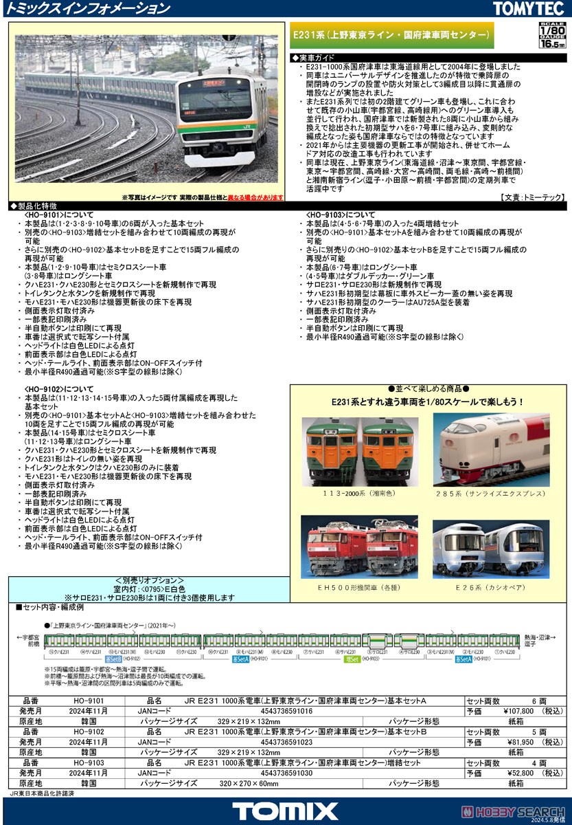 16番(HO) JR E231-1000系電車 (上野東京ライン・国府津車両センター