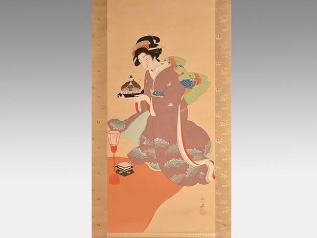 山田秋畝 絹本縦幅 「雛まつり」 共箱 美人画 | 古美術ささき