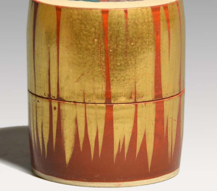 仁清写し 赤絵金彩花文茶器 棗 中村梅山（造）共箱 | 古美術ささき