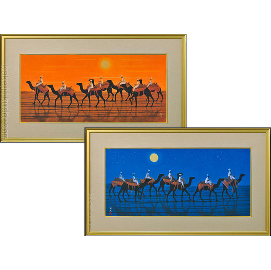 平山郁夫 絵画 シルクロードを行く《キャラバン東・太陽》《キャラバン