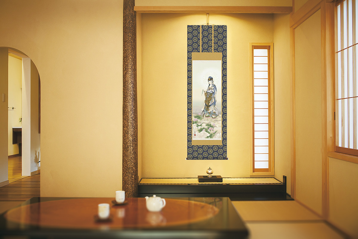 蓮上観音 高畠周峰 （暁山会） 尺五 日本製 観音 - 掛け軸（掛軸）販売