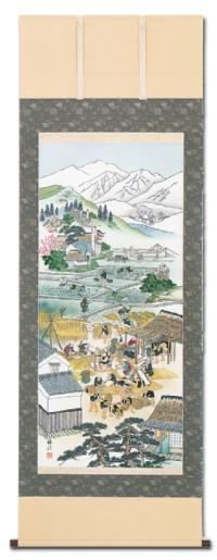 農耕四季の図 西村梅渓 （尺八立）肉筆！ 開運画 - 掛け軸（掛軸）販売