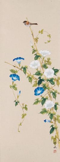 朝顔 奥田吟水 尺五 肉筆！ 夏 - 掛け軸（掛軸）販売通販なら掛け軸総本家