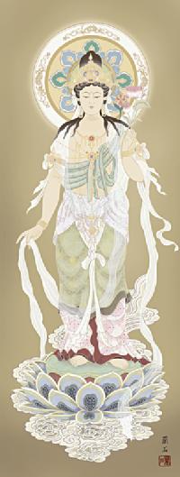 聖観音「観音様」 高見蘭石 （尺五） 日本製 観音 - 掛け軸（掛軸