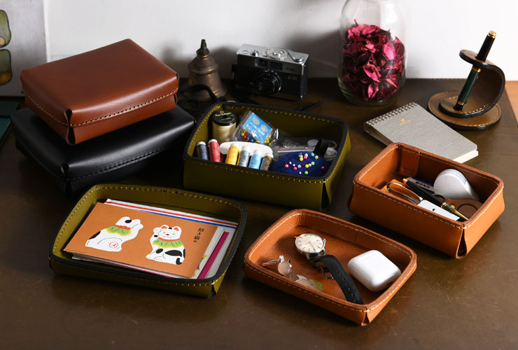 フタ付きレザーボックス兼トレイとしても使える革のボックス / 革鞄の