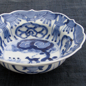 染付芙蓉手鹿図輪花向付-鉢-和食器通販・引き出物・ギフト-普段使いの