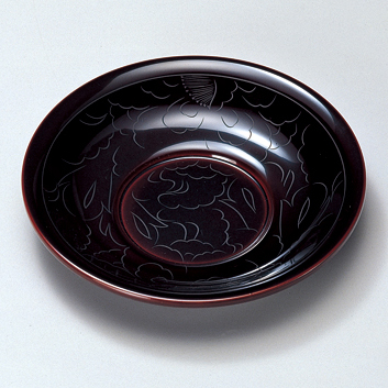 茶托 牡丹彫 溜 5枚セット 漆塗り 12-05708 漆器の井助