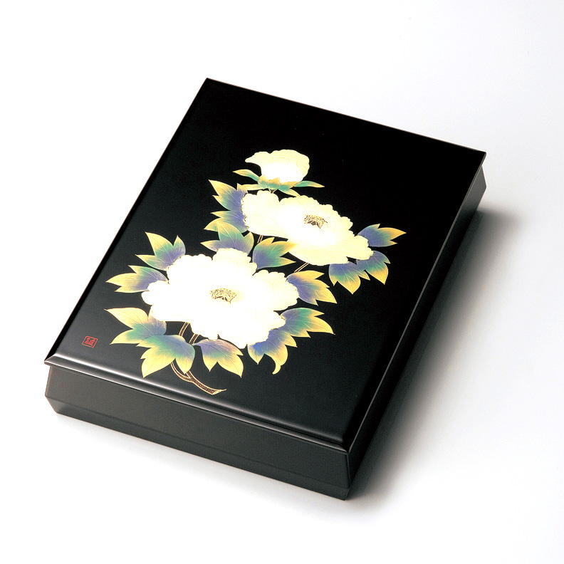 牡丹沈金 板蓋文庫 漆塗り・木製 (製造中止) 漆器の井助