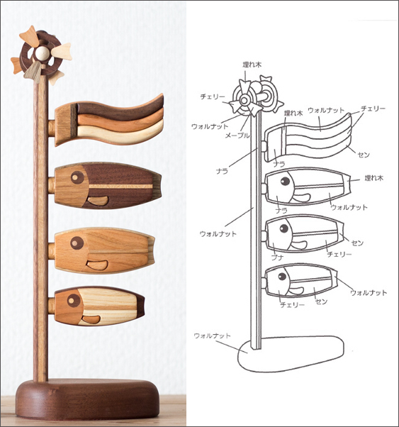 木製鯉のぼり「絆/和/喜」置物 こいのぼり室内用 ササキ工芸