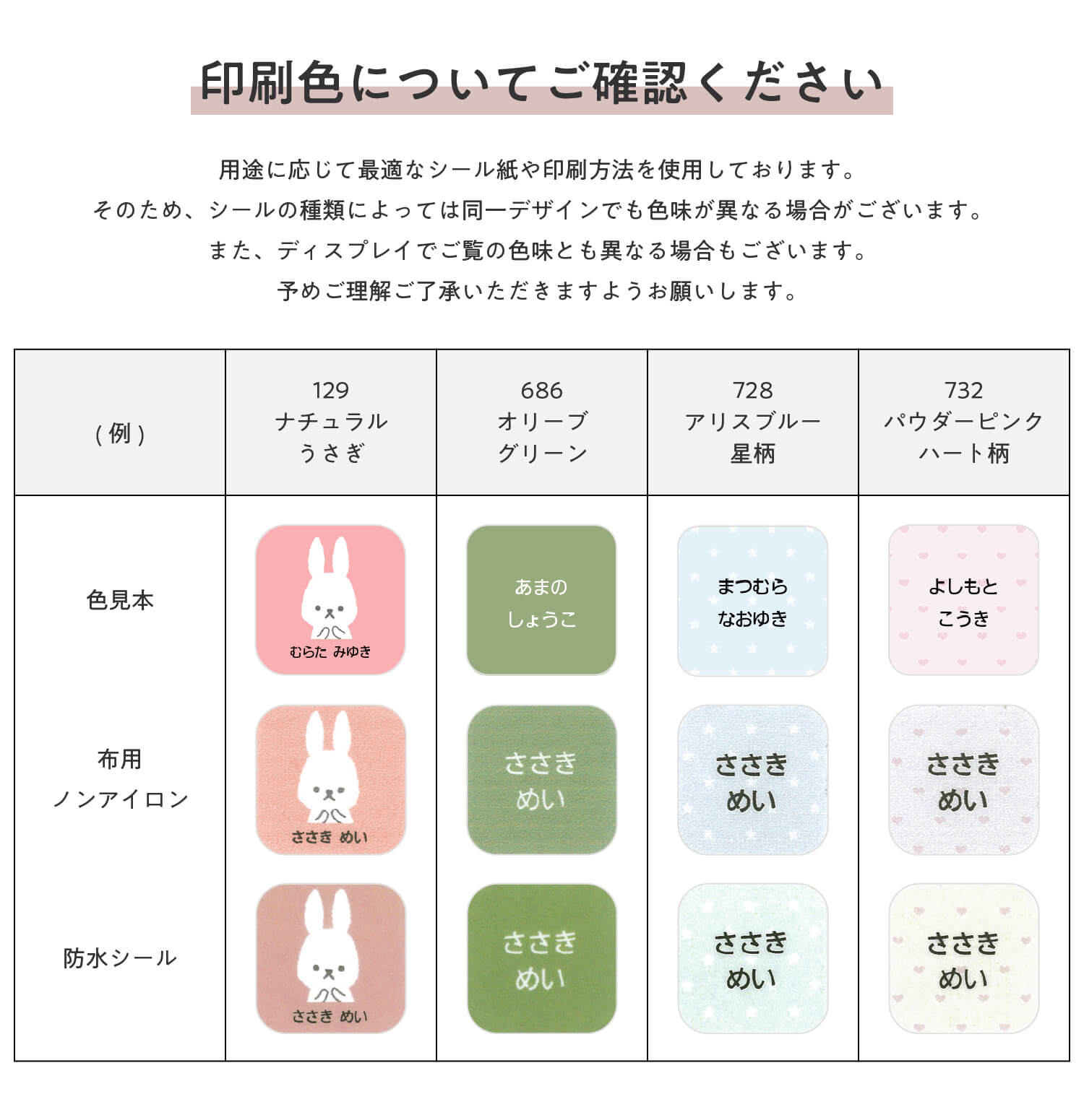 タグ用お名前シール（ノンアイロンシール）