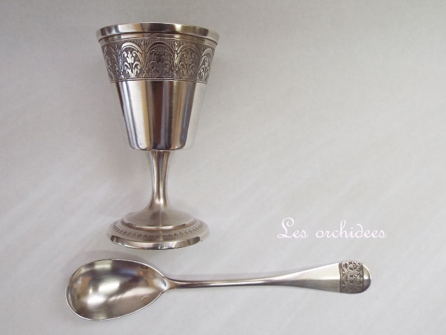 フランス アンティーク 純銀 エッグカップ＆スプーン PIERRE GAVARD